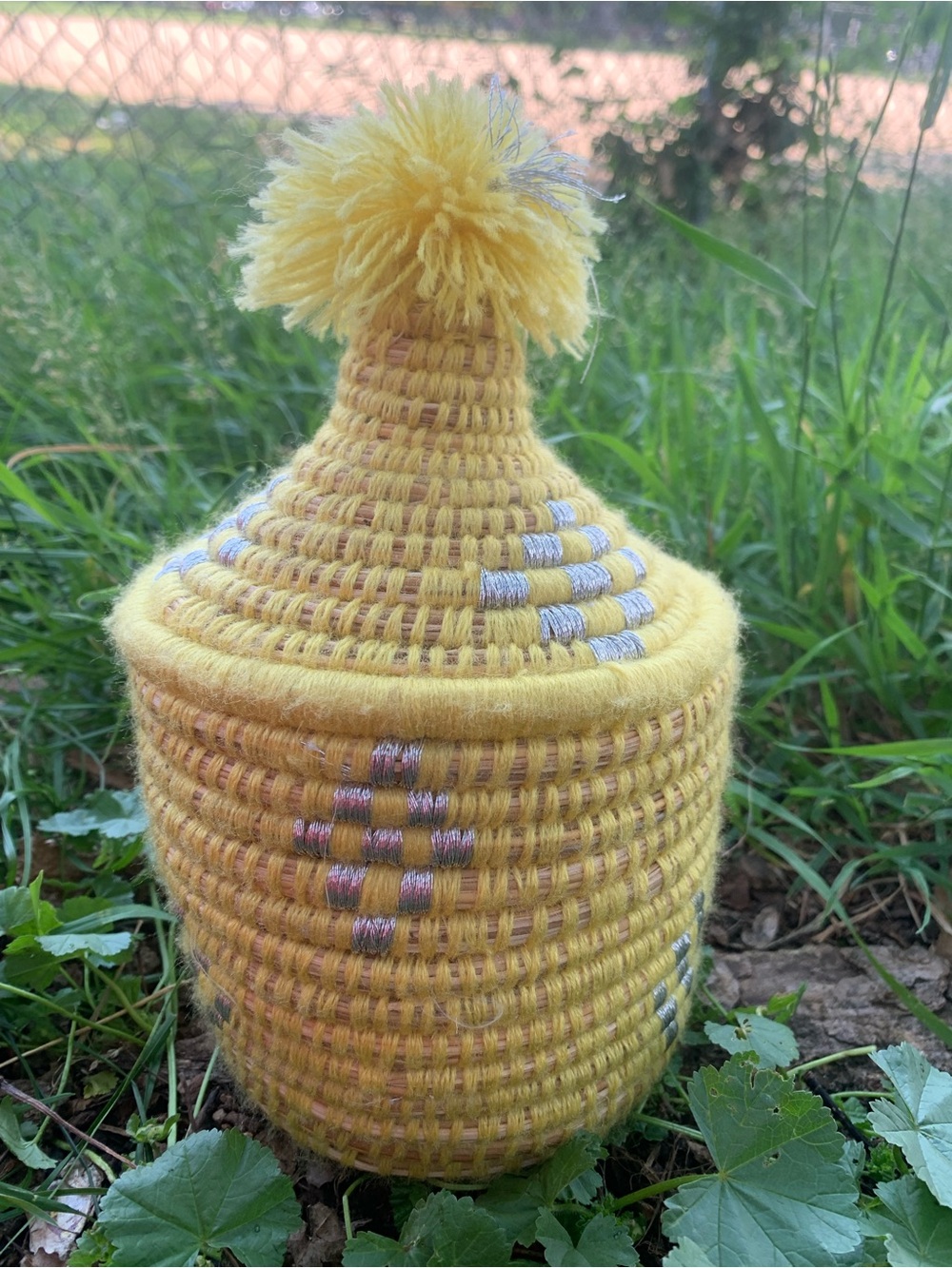 NEW Handwoven Yellow Decorative Storage Basket with Lid